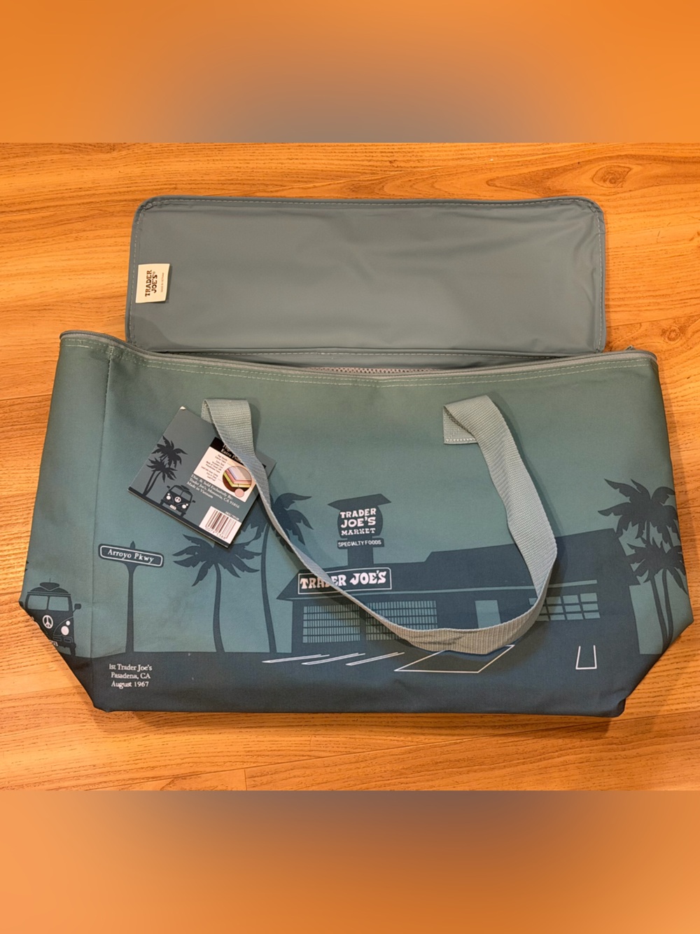 Teal dusty blue Trader Joe’s large Insulated Tote Bag. New